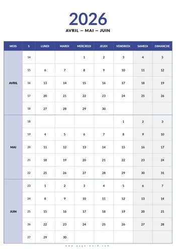 Calendrier du 2eme trimestre 2026