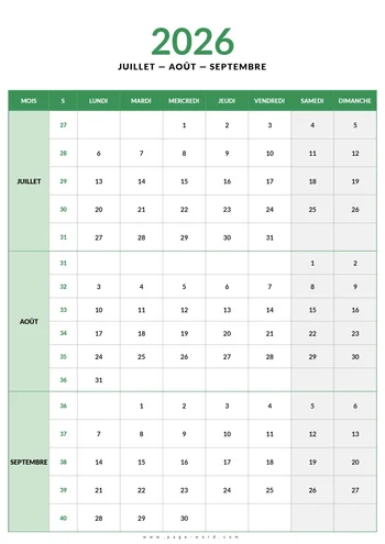 Calendrier du 3eme trimestre 2026